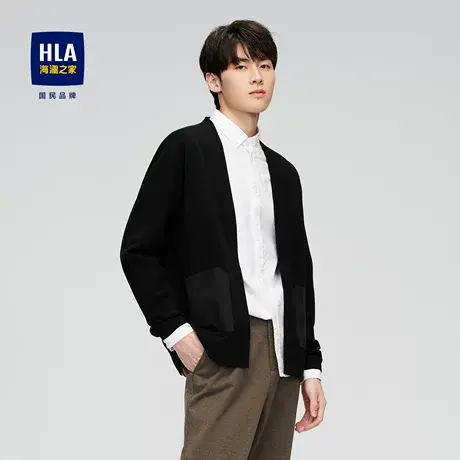 HLA/海澜之家简约纯色针织外套秋冬款修身时尚黑色开衫毛衣男图片