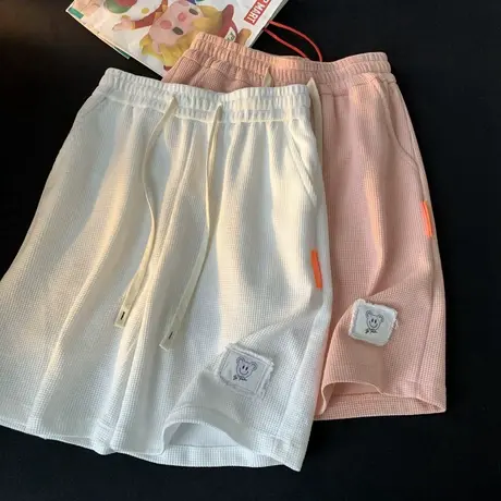 运动休闲短裤男夏季薄款休闲沙滩裤港风华夫格冰丝抽绳束腰中裤子商品大图