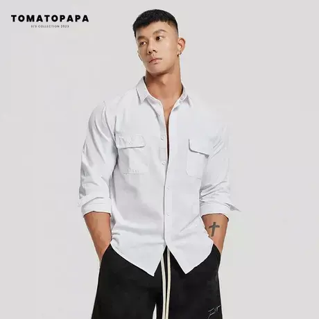 TOMATOPAPA新款2023衬衫长袖男士基础休闲翻领开衫时尚百搭上衣男商品大图