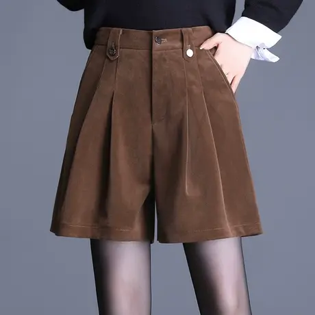 2023春秋新款宽松阔腿短裤女韩版高腰丝绒复合休闲裤百搭外穿靴裤图片