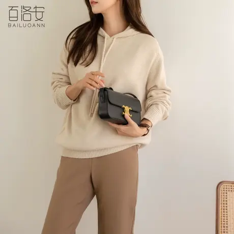 百洛安连帽针织衫上衣卫衣女秋新款时尚宽松大码长袖套头毛衣毛衫图片