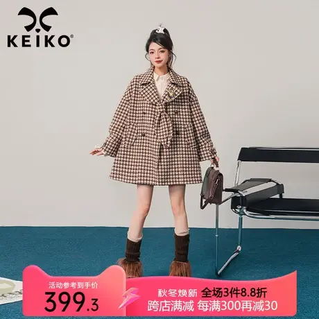 KEIKO 英伦复古千鸟格子羊毛呢外套2023秋冬设计感西装式呢子大衣商品大图