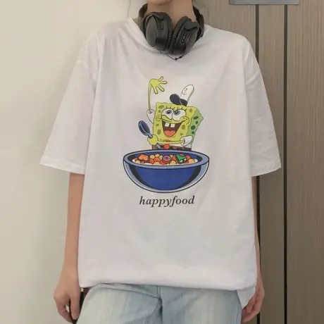 美式复古纯棉短袖t恤女2022宽松韩版ins设计感小众chic港味上衣服商品大图