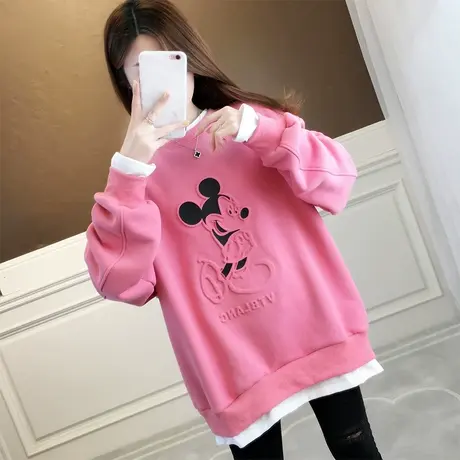 早秋卫衣女春秋季韩版宽松bf慵懒风米奇假两件上衣薄款初秋外套潮图片