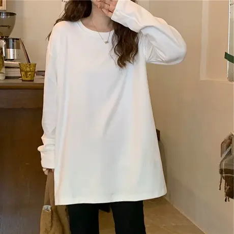 秋冬德绒打底衫大码胖mm显瘦长袖t恤女ins潮加绒韩系宽松圆领上衣商品大图