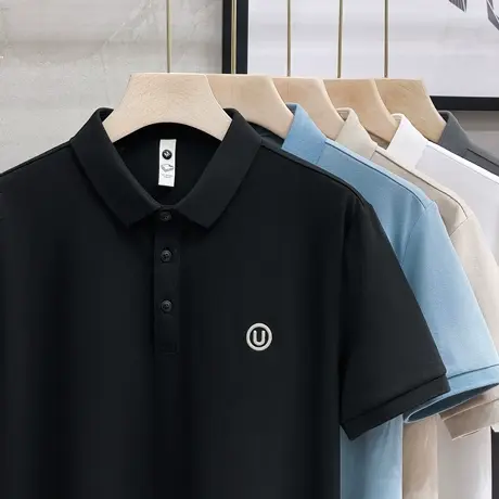 2023夏季款冰丝高端刺绣polo衫简约百搭男士修身短袖翻领t恤上衣商品大图