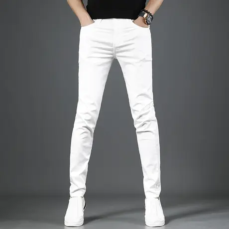 夏季牛仔裤男2023新款白色弹力修身小脚男士潮牌薄款时尚休闲长裤图片