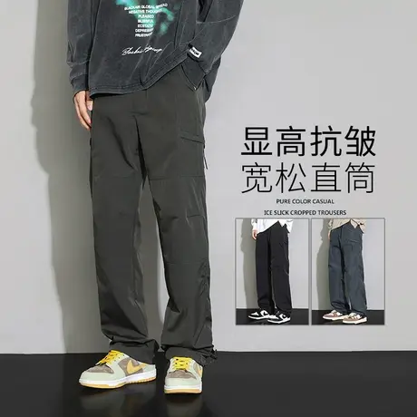 军绿色双膝伐木工装裤男秋季美式高街宽松直筒休闲裤cleanfit裤子商品大图