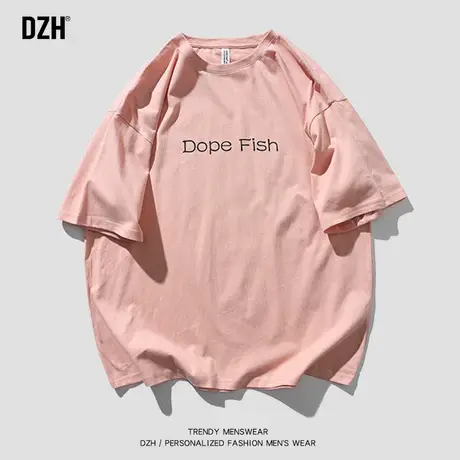 男生粉色短袖男潮牌设计感小众潮流纯棉t恤宽松男装2023新款体恤商品大图