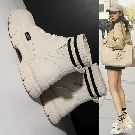 马丁靴子女2023秋季新款百搭英伦风女鞋子冬季加绒瘦瘦靴高帮短靴商品大图