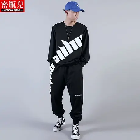 密瓶儿嘻哈套装男春秋大码宽松卫衣2023新款男裤子百搭 潮流 帅气图片