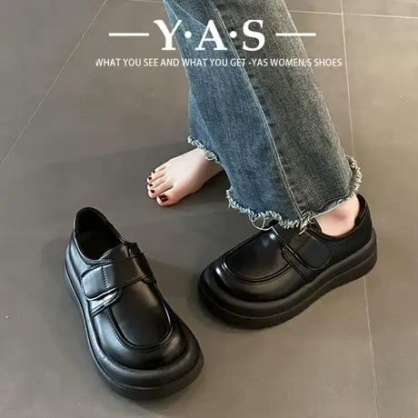 英伦风小皮鞋女春季玛丽珍平底单鞋204新款黑色松糕厚底乐福鞋潮商品大图