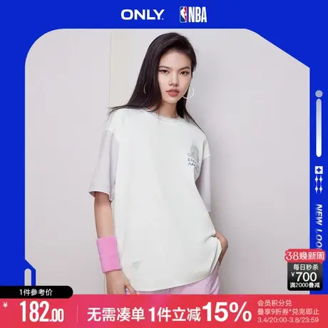 ONLYNBA联名款潮酷字母圆领落肩宽松T恤女|123201114商品大图