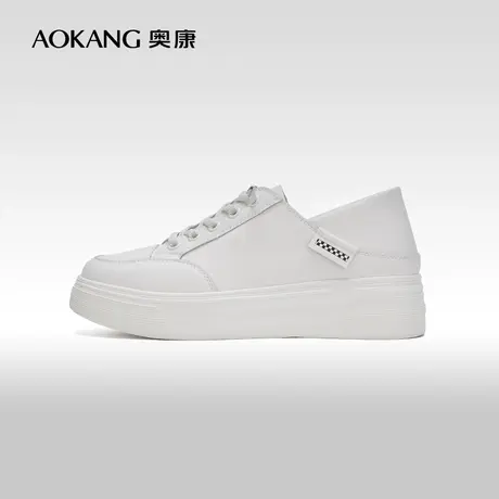 【门店发货】奥康女鞋 2024春季新款圆头厚底百搭板鞋两穿面包鞋图片