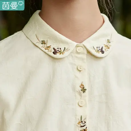 茵曼官方旗舰店法式衬衣女2023年新款秋季娃娃领纯棉长袖衬衫上衣图片