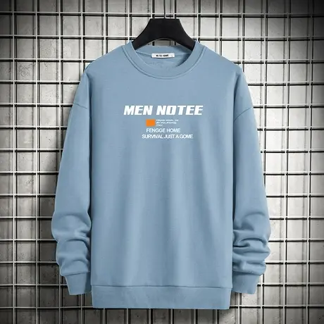 男士卫衣春秋款套头无帽秋冬季保暖加绒加厚宽松圆领印花长袖t恤商品大图