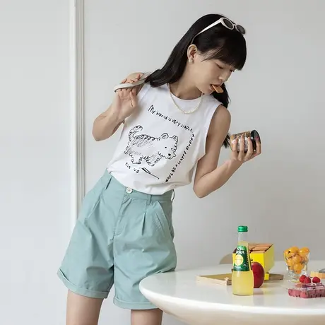 omont蛋挞家 复古小狗印花无袖背心女夏季外穿百搭简约设计感上衣图片