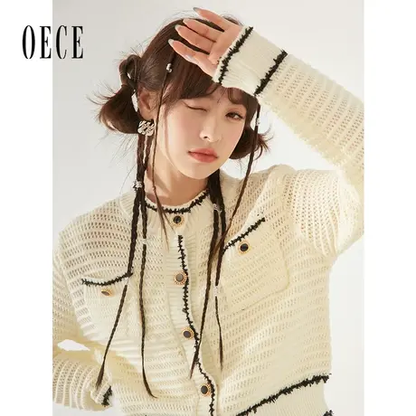 Oece复古毛针织衫开衫2022秋季新款女装设计感小众气质针织外套商品大图