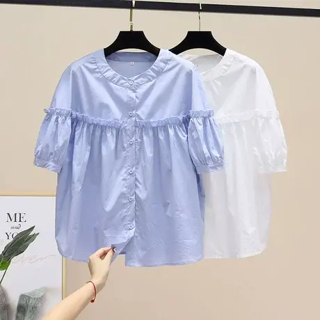 2023春夏季新款韩版娃娃衫短袖薄款衬衫宽松夏装女网红上衣衬衣潮商品大图