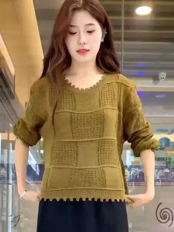 女士针织衫圆领纯色韩版毛衣设计感小众休闲宽松短款上衣秋季女装商品大图