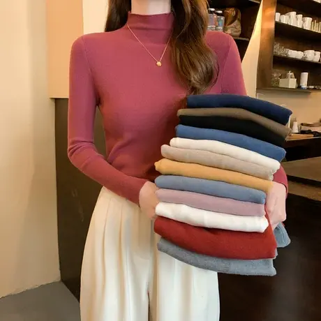 爆款毛衣半高领打底衫2023年早春秋冬季新款内搭针织衫女装上衣服商品大图