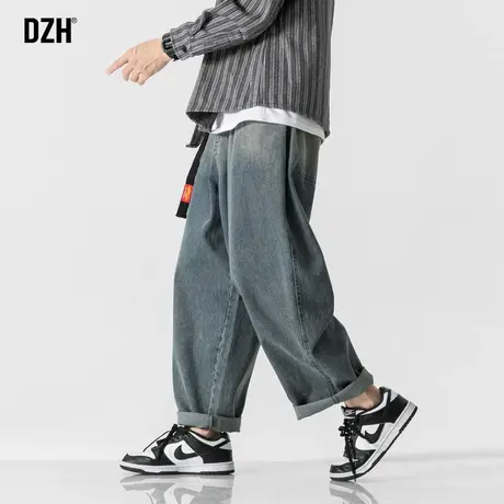 男士渐变色牛仔裤男潮牌春秋款男款裤子美式高街休闲直筒裤阔腿裤图片