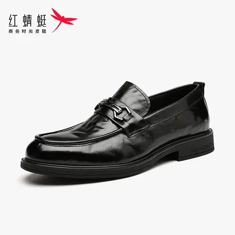 红蜻蜓男鞋男士商务正装休闲一脚蹬皮鞋乐福鞋男手抓纹真皮潮工作商品大图