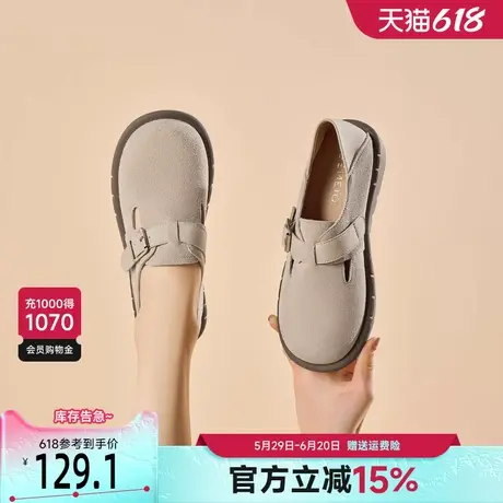 戈美其真皮平底勃肯鞋女2025春季新款一脚蹬懒人鞋外穿复古单鞋女商品大图