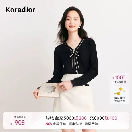 Koradior珂莱蒂尔春季商场同款修身V领套头拼接针织衫上衣图片