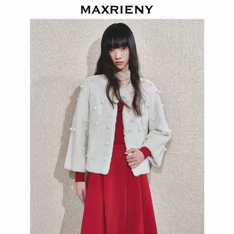 【时髦暖冬-商场同款】MAXRIENY名媛千金风箱型水貂毛皮草外套女商品大图
