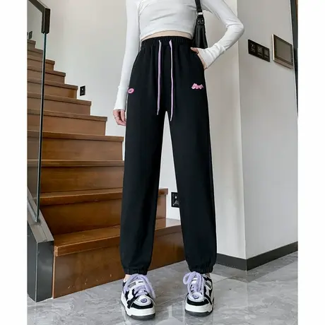 唐狮休闲裤女撞色运动卫裤抽绳帅气秋季慵懒日系ins潮束脚长裤图片
