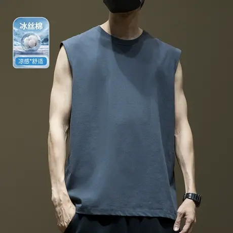 冰丝棉凉感纯色基础款背心男2025夏季新款加肥加大胖子坎肩体恤衫商品大图
