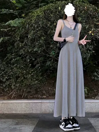 吊带睡裙带胸垫可外穿女夏季性感纯欲风睡衣裙长款法式吊带连衣裙商品大图