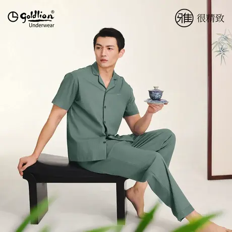 金利睡衣男夏款2025新款薄款纯棉家居服短袖长裤可外穿情侣套装商品大图