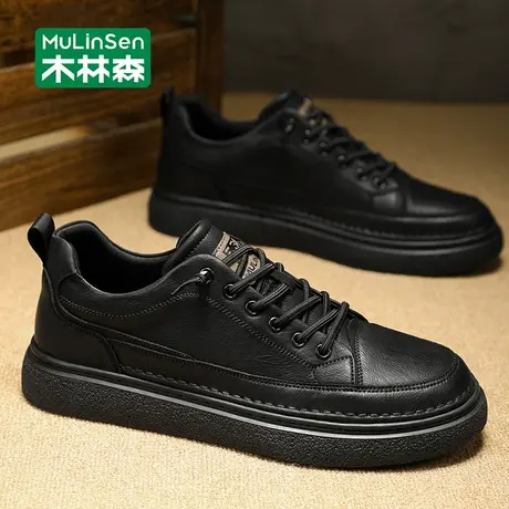 木林森男鞋夏季商务高端内增高软底休闲工作干活青年纯黑耐磨皮鞋商品大图