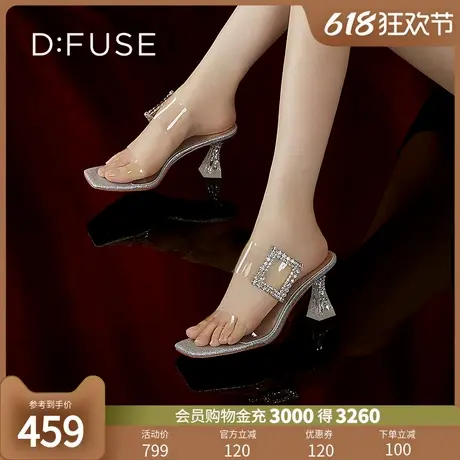 DFuse2024夏季新款钻扣一字带水晶透明拖鞋仙女鞋DF42110775图片