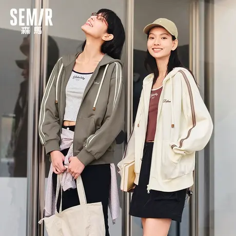 陈都灵森马外套女宽松上衣运动卫衣2024春季新款刺绣连帽夹克粉色图片