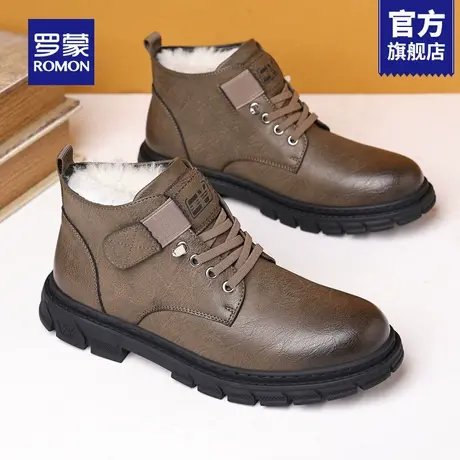 罗蒙加绒保暖高帮棉鞋男款2025新款冬季防寒防滑雪地靴工装皮鞋RM商品大图