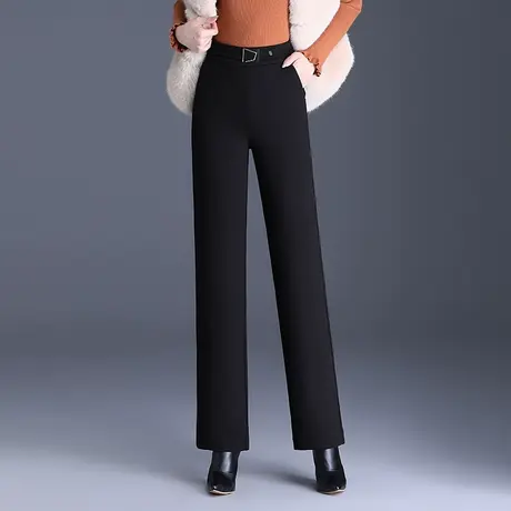 加厚加绒直筒裤女冬季2023新款高腰通勤时尚黑色长裤显瘦保暖棉裤图片