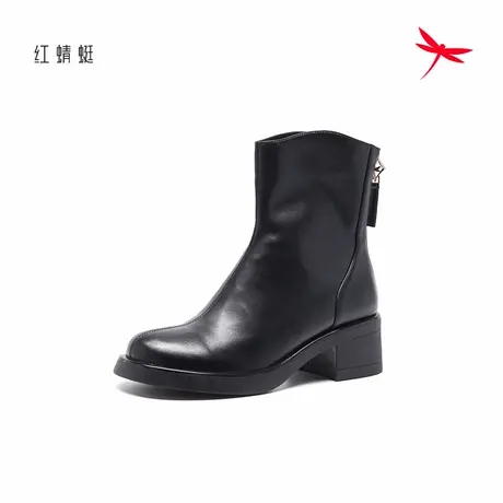 红蜻蜓女靴秋冬季时尚气质百搭短靴粗跟通勤时装靴休闲加绒靴子女商品大图