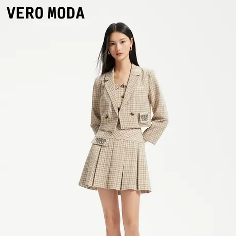 Vero Moda奥莱西装外套女春秋新款格纹短款九分袖学院风上衣流行商品大图