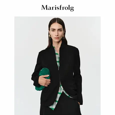 Marisfrolg玛丝菲尔2025冬新款黑色修身利落显瘦双拉链小西装外套图片