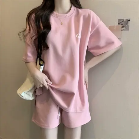 短袖短裤运动套装女夏季薄款外穿时尚学生宽松休闲跑步服两件套潮商品大图