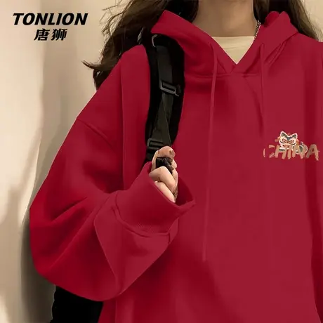 唐狮红色连帽卫衣女春秋2025新款蛇年本命年衣服情侣新年外套VB商品大图