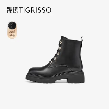 蹀愫2025冬季新款真皮厚底马丁靴圆头增高时装靴短靴TA65707-12商品大图