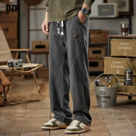 男士松紧腰阔腿牛仔裤男秋季2023年新款宽松运动裤休闲裤直筒垂感商品大图
