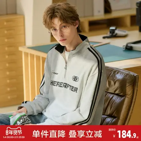 唐狮2026春季新款男长袖polo衫字母印花美式复古风浅米灰运动风图片