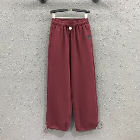 2023秋季新款抽绳设计感休闲直筒裤女高腰宽松显瘦百搭束脚运动裤商品大图