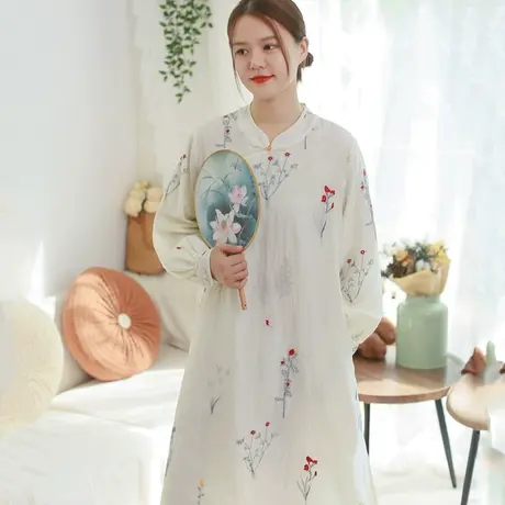 胖妹妹秋季天丝刺绣新中式复古旗袍裙 大码缎面盘扣显瘦旗袍长裙商品大图