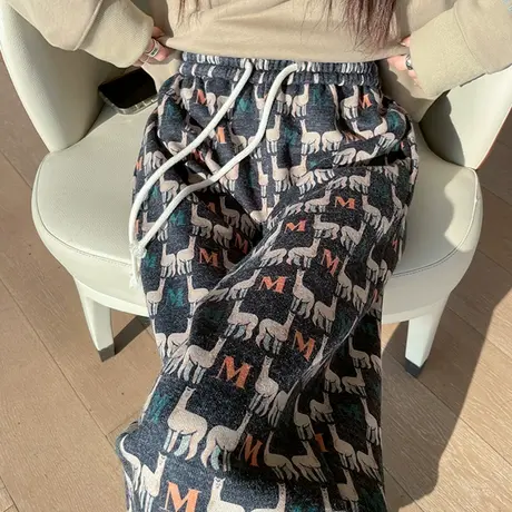 仿羊绒哈伦裤女秋冬新款加厚束脚呢子欧货美拉德风毛呢休闲卫裤潮商品大图